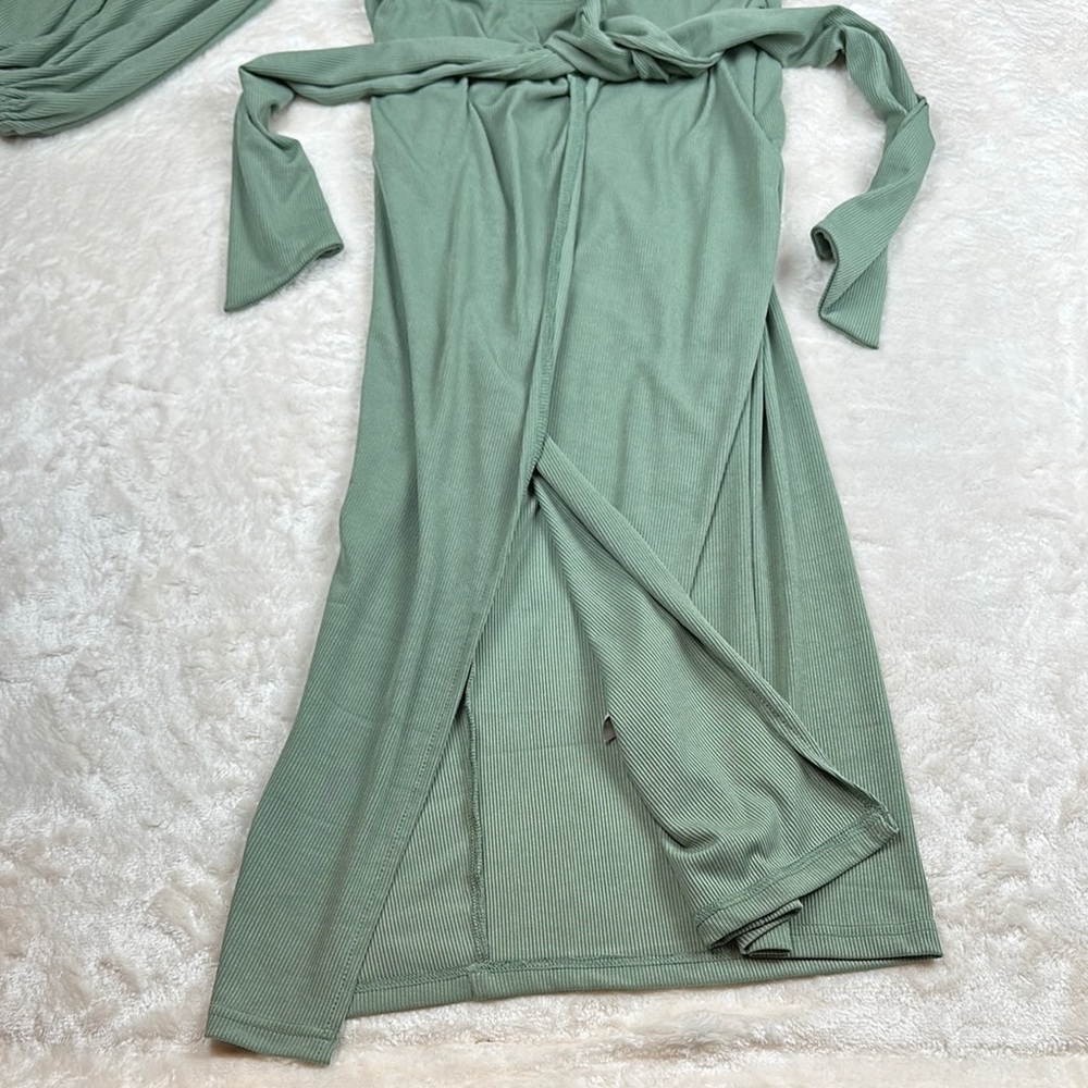 Hello Molly Green One Shoulder Wrap Gown - Picture 3 of 8